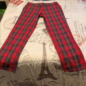 Red pant green blue white plaid stripes wide leg